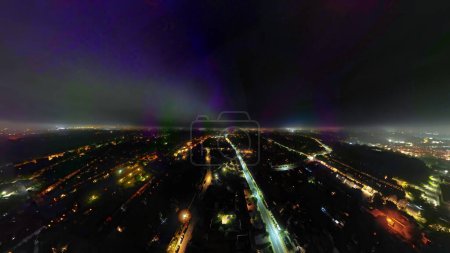 An aerial view of the Northern Lights over Ipswich in Suffolk, UK