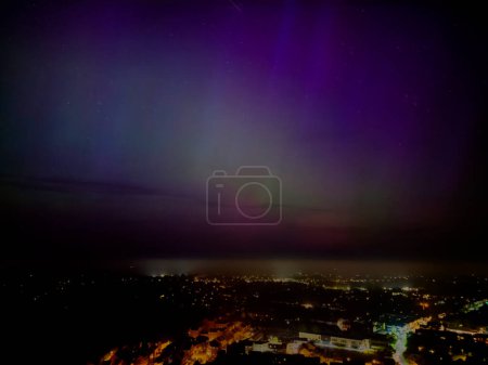 An aerial view of the Northern Lights over Ipswich in Suffolk, UK