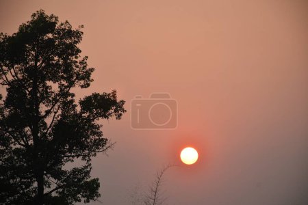 landscape of sun falling in sunset on mountain at Thailand  