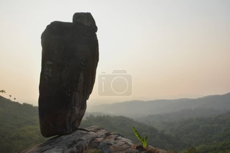 Khao Hua Muak big rock look like wearing hat on mountain in Thailand