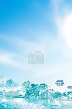 Photo for Blue background for product display with ice adn sand - Royalty Free Image