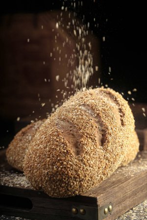 Photo for Vintage bread photo, original raw wheat bread - Royalty Free Image