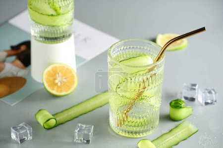 Foto de Hermosas imágenes de bebidas desintoxicantes, imágenes de kumquat y jugo de pepino - Imagen libre de derechos