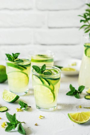 Photo for Beneficial drinks in summer, Beautiful images of detox drinks, images of kumquat and cucumber juice, prepare beautiful cocktail drinks - Royalty Free Image