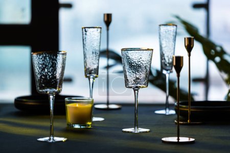 Photo for Images of empty wine glasses, empty water glasses, restaurant glasses, wine glasses - Royalty Free Image