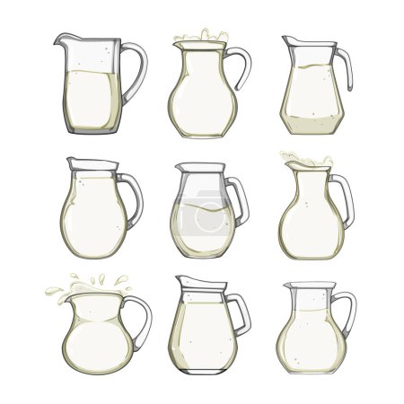 Illustration for Milk jug set cartoon. glass handle, lid carton, pitcher cow milk jug sign. isolated symbol vector illustration - Royalty Free Image
