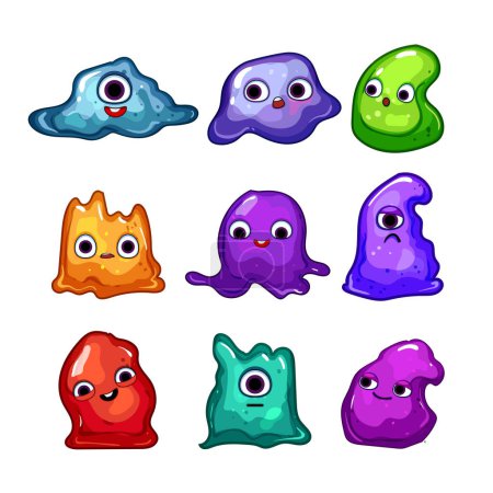 Illustration for Slime character set cartoon. colorful squishy, stretchy trendy, diy sensory slime character sign. isolated symbol vector illustration - Royalty Free Image
