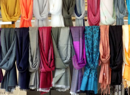 Photo for Nice fitted fashion accessory, colorful silk scarves and kerchiefs - Royalty Free Image