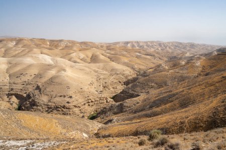 Photo for A panoramic view of the Prat brook, meandering through the Judea desert, Israel, at summertime. - Royalty Free Image
