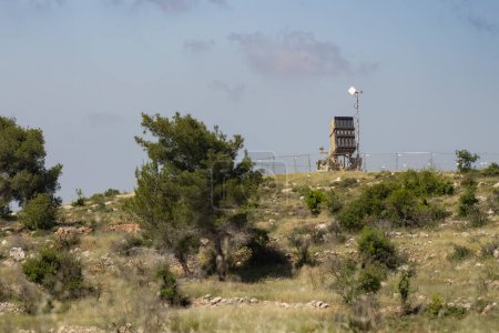 Photo for Jerusalem, Israel - May 6th, 2022: An Iron Dome anti rocket battery, deployed in the Judea mountains, near Jerusalem, Israel. - Royalty Free Image