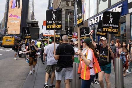 Photo for New York, USA - July 20th, 2023: A SAG AFTRA picket line in Times Square, Manhattan, New York. - Royalty Free Image