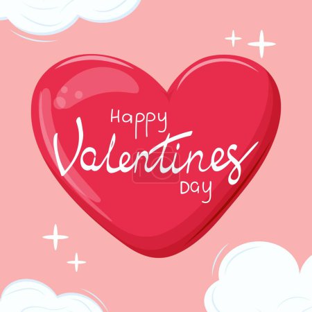 Foto de Illustration with a red heart in clouds for Happy Valentines Day. For banners, cards, backgrounds, advertisements, vouchers. - Imagen libre de derechos