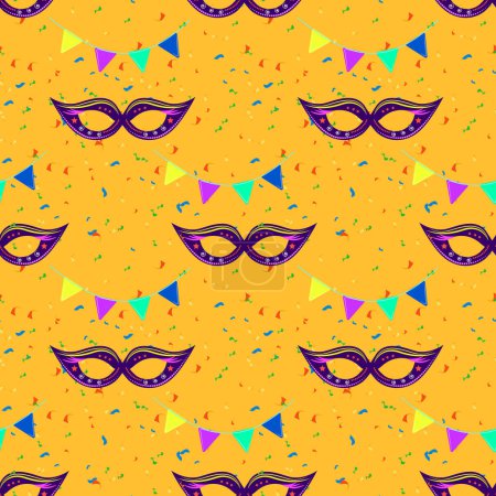 Foto de Purim máscaras patrón sin costuras con confeti. Para textiles, papel de regalo, papel, carteles, diseño de tarjetas. - Imagen libre de derechos