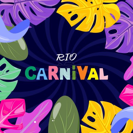 Ilustración de Banner abstracto con hojas tropicales para carnaval brasileño. - Imagen libre de derechos