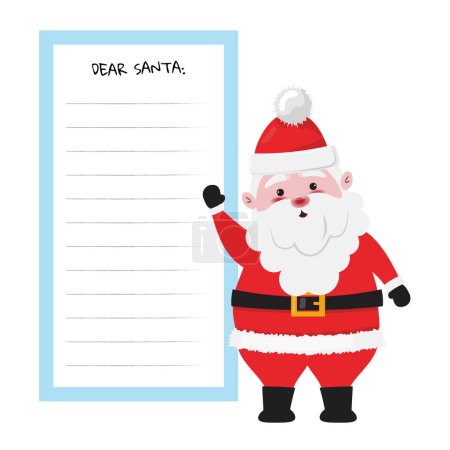 Foto de Dibujos animados ilustración de Santa Claus de pie junto a la carta para los deseos. Concepto de Navidad con un lindo personaje de Santa Claus - Imagen libre de derechos