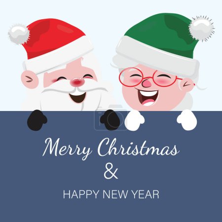 Foto de Banner de Navidad con Santa Claus y la señora Claus en estilo plano de dibujos animados - Imagen libre de derechos