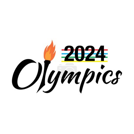 Foto de Banner para los Juegos Olímpicos de París 2024. Letras negras con fuego en antorcha y líneas de colores - Imagen libre de derechos