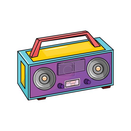 Ilustración de un estéreo boombox, capturando la esencia de la cultura breakdance con colores vibrantes y vibrantes vibraciones