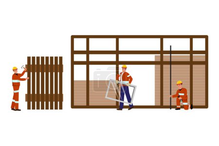 Illustration for Carpenters at work, diligently framing a building structure. The scene captures the essence of construction labor - Royalty Free Image
