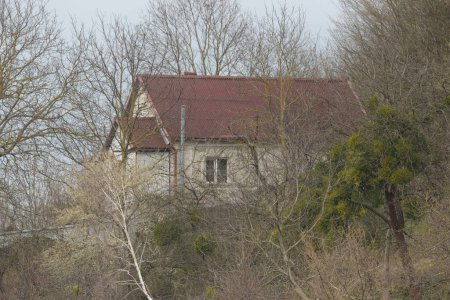 Winterwald. Holzhaus in der ukrainischen Dorf.Am Rande des Dorfes