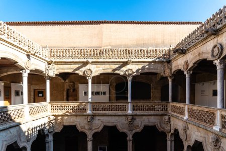 Téléchargez les photos : Salamanque, Espagne - 14 janvier 2022 : La Casa de las Conchas est un bâtiment historique situé à Salamanque, au centre de l'Espagne. Il abrite actuellement une bibliothèque publique - en image libre de droit