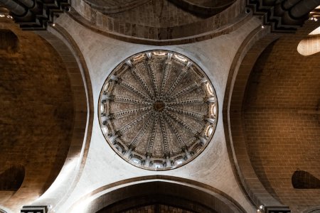 Photo for Zamora, Spain - April 7, 2023: Interior view of the dome of the romanesque Cathedral of Zamora. Directly below view - Royalty Free Image