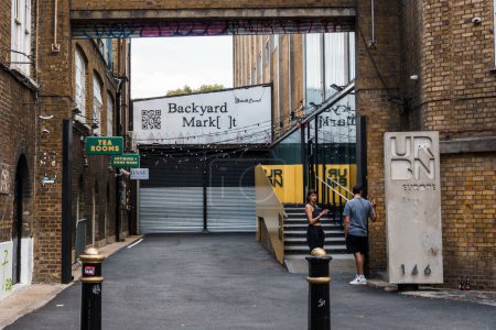 Photo for London, UK - August 25, 2023: Entrance to Backyard Market in Brick Lane in Shoreditch Area in the East End - Royalty Free Image