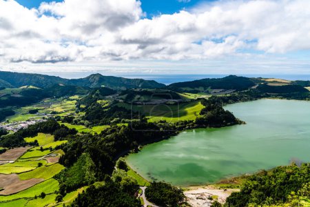 Geothermal fields near Furnas. Lake of 7 cities or "lagoa das sete cidades" is a volcanic lake in Sao Miguel island in the AzoresGeothermal fields near Furnas lake