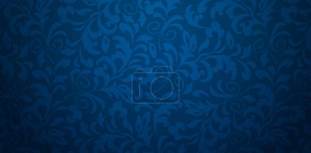Vector Illustration dunkelblauer Hintergrund mit floralem Ornament Nahtlose Damasttapete für Präsentationen Marketing, Decks, Anzeigen, Bucheinbände, digitale Schnittstellen, Druckdesign-Vorlagen Materialien