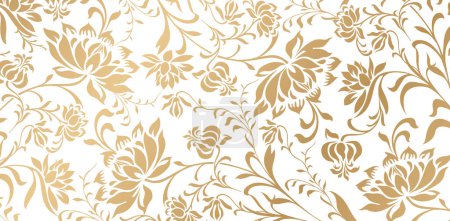 Vektor Illustration nahtlose Muster mit Pfingstrose Blumen Blätter goldenen Farben handgezeichneten floralen Schmuck für Hochzeitseinladung, Grußkarten, Textil, Tapeten, Verpackung, Verpackungspapiere Material