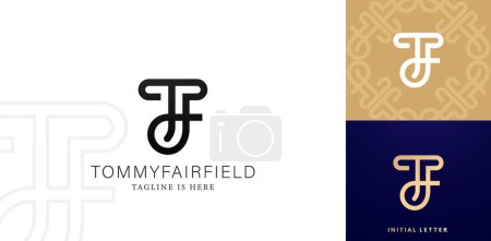 Illustration for Vector illustration TF or JF monogram letter corporate identity for business card, branding ads campaigns, letterpress, embroidery, covering invitations, envelope signs, golden foil, collages printing - Royalty Free Image