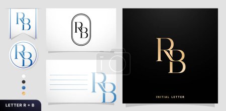un conjunto de tarjetas de visita con la letra RB Luxury Initial Letters R y B Logos Diseños en colores azules para campañas de anuncios de marca, tipografía, bordados, invitaciones de cobertura, símbolos de signos de sobres