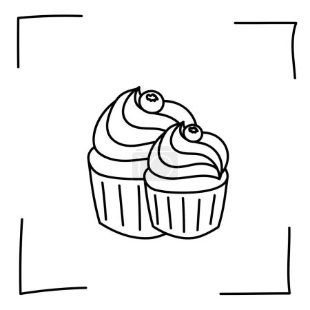 Téléchargez les illustrations : Vecteur. Icônes de contour. Ligne icônes de desserts et de plats sucrés. Bonbons, chocolat, gâteaux, beignets, crème glacée dans le style croquis. Icônes prêtes, coup. Signes dessinés à la main. Desserts et sucreries doodle set. - en licence libre de droit