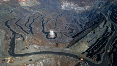 Photo for Huge iron ore quarry iron ore quarry top view Aero photo shoot. - Royalty Free Image
