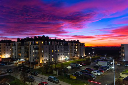 panorama of a residential complex at sunset Germany