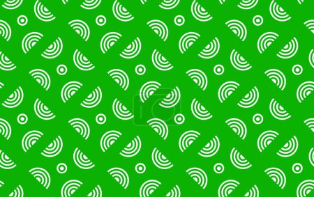 Ilustración de Patrón sin costuras de elementos semicírculos blancos sobre fondo verde brillante. Diseño de superficies estilo Bauhaus para diseño gráfico, impresión y decoración. - Imagen libre de derechos