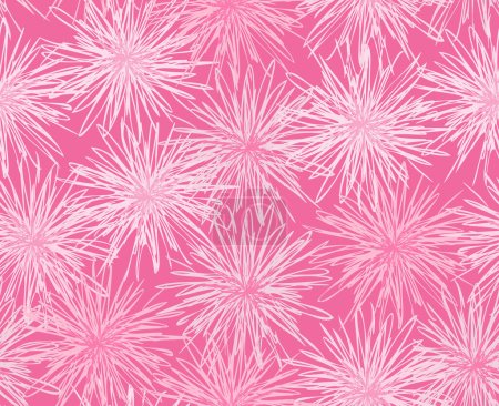 Ilustración de Patrón femenino tierno rosa sin costuras de pompones esponjosos. Fondo de diente de león monocromo pappus. - Imagen libre de derechos