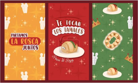 Illustrations of the Rosca de reyes. Mexican Catholic tradition. Thread doll.