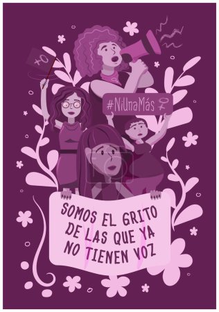 Téléchargez les illustrations : Latin women marching on women's day with banners and slogans of the feminist movement. "We are the cry of those who no longer have a voice" "Not one more" - en licence libre de droit