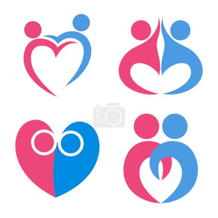 Two pictograms of people holding hands forming a heart symbol