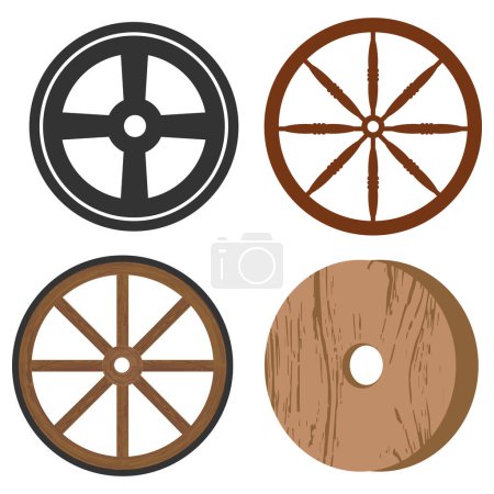 Téléchargez les illustrations : Vintage roue en bois vecteur icône illustration design - en licence libre de droit