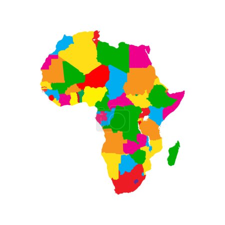 icône de carte de l'Afrique avec des frontières entre les pays en différentes couleurs vectoriel illustration design