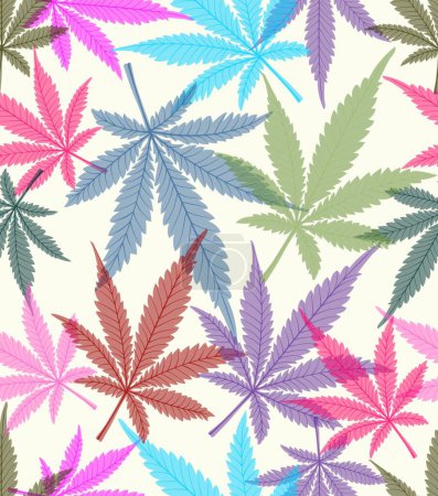 Illustration for Marihuana leaves in pastel colors on white background, nature inspired seamless background, interior textile printing, vector design - Royalty Free Image