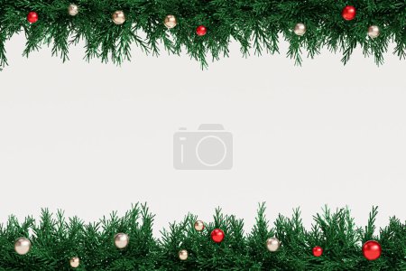 Photo for Baubles and Christmas wreath frame, holidays card, 3d render - Royalty Free Image