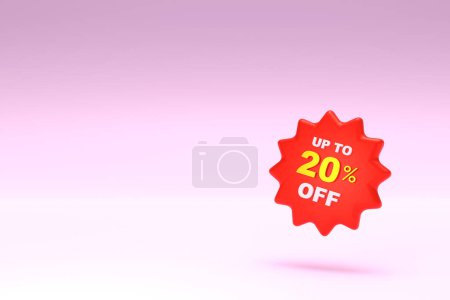Photo for 3D Rendering. 20 percent discount icon and free space for texting on pastel pink background. Special Offer 20% Discount Tag. Super sale offer and best seller. - Royalty Free Image
