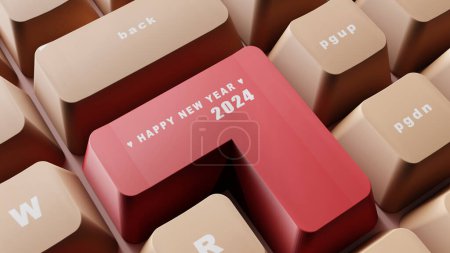 Photo for 3D Rendering. Happy new year on the red enter keyboard. - Royalty Free Image