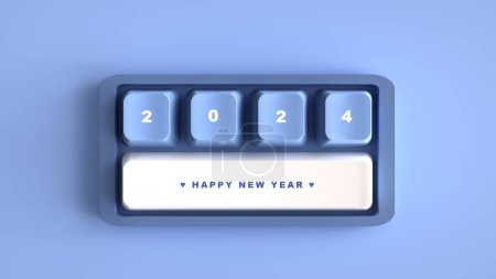 Photo for 3D Rendering. Happy new year on the cute keyboard with blue smooth tone. - Royalty Free Image
