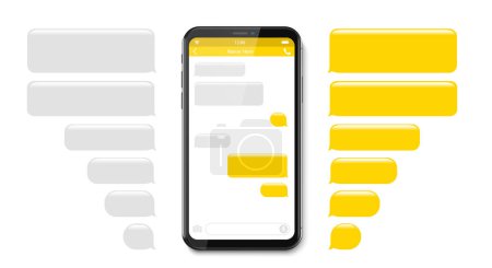 Smartphone, chatting sms app template bubbles. Place your own text to the message clouds. Social network messenger page template. Chat app template with mobile keyboard. Message Flat Bubbles.
