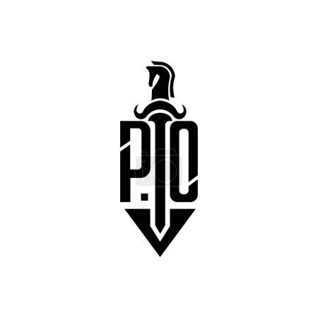 Téléchargez les illustrations : Initiales PO logo, illustration de l'épée de cheval, conception vectorielle abstraite - en licence libre de droit