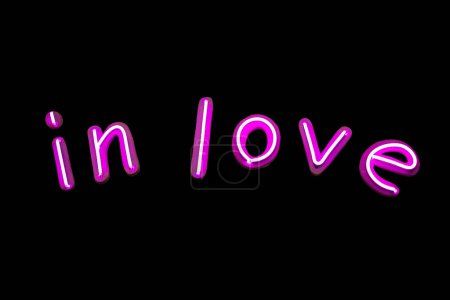 Téléchargez les photos : Type d'amour néon signe Couleur rose lueur sur fond noir - en image libre de droit